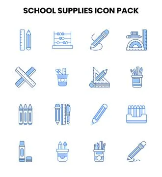 School Supplies Two Colour UI Icons Pack Stock Illustration