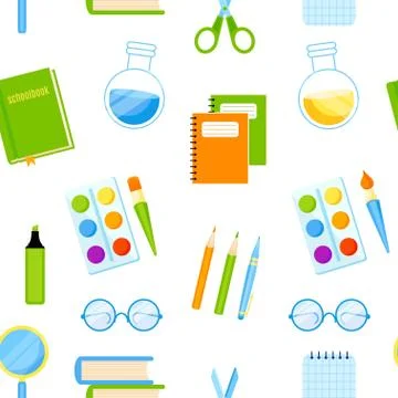 School supplies vector seamless pattern. Stock Illustration