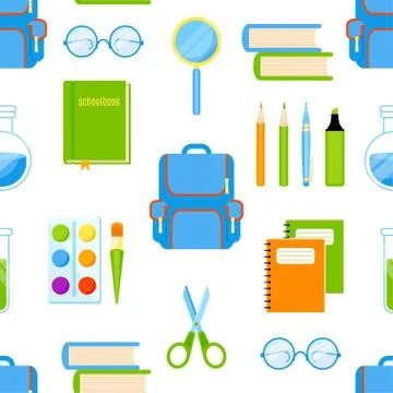 School supplies vector seamless pattern. Illustrazione stock