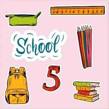 School supplies in vector. Things needed at school Stock Illustration