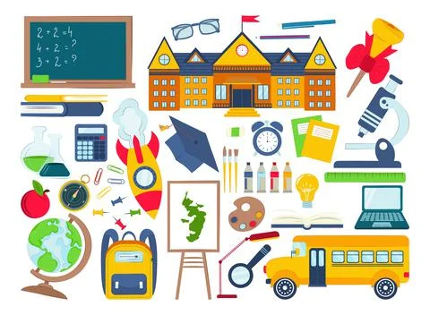 School supplies on a white background. Stock Illustration