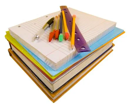 School supplies on white with path Stock Photos