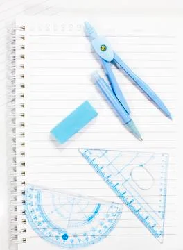School supply set isolated on notebook Stock Photos