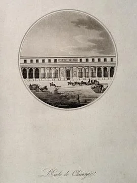 School of Surgery, Paris: panoramic view. Aquatint. Stock Illustration
