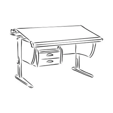 School table, comfortable Desk, vector sketch illustration Stock Illustration