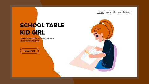School table kid girl vector Stock Illustration