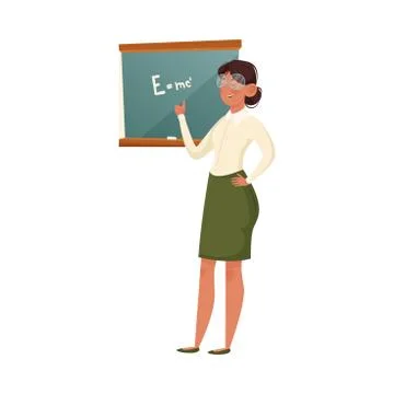A school teacher in glasses explaining the formula. Vector illustration isolated Stock Illustration