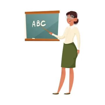 A school teacher in glasses explaining the formula. Vector illustration isolated Stock Illustration
