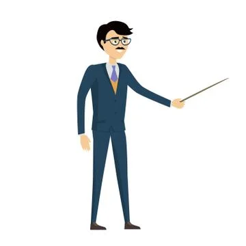 School Teacher with Pointer Vector in Flat Design Stock Illustration