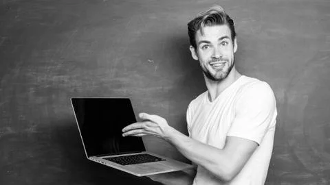 School teacher programming with laptop. Student learn programming language Foto stock