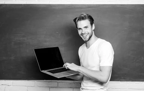 School teacher programming with laptop. Student learn programming language Stock Photos