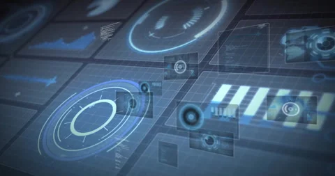 In school, teacher using animation for futuristic digital interface with Stock Footage 304095454