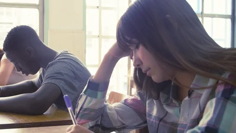 School test in the classroom, students at hard work Stock Footage 113041433