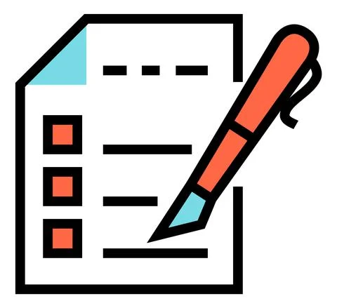 School test icon. Survey checklist form with pen. Study exam Illustrazione stock
