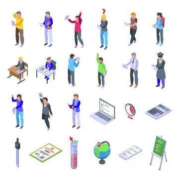 School test icons set, isometric style Stock Illustration