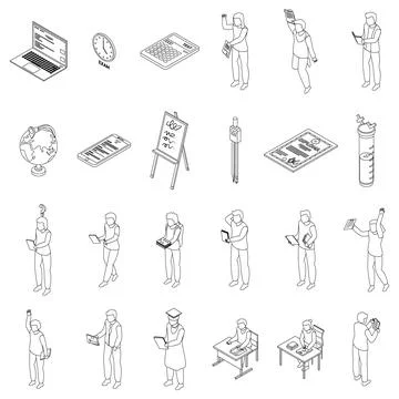 School test icons set vector outline Stock Illustration