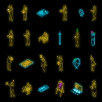 School test icons set vector neon Stockillustratie