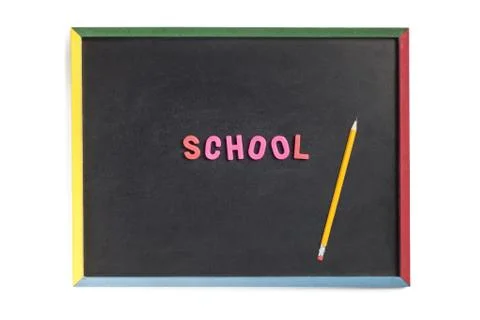 School text in a slate board Stock Photos
