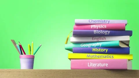 School textbooks are stacked. Stock Footage 246908391