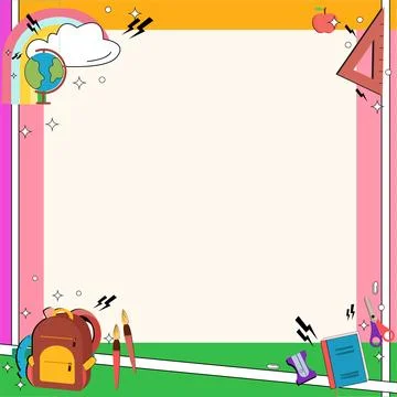 School-themed frame is framing canvas on transparent background with globe book Illustrazione stock