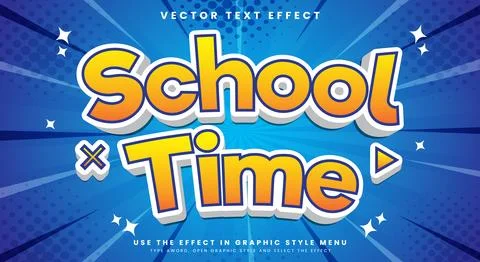 School Time 3d editable text effect Template 스톡 일러스트