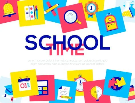 School time - colorful flat design style web banner Stock Illustration