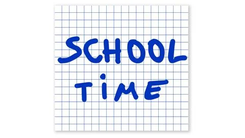 School time message written in blue on a piece of graph paper Stock Illustration