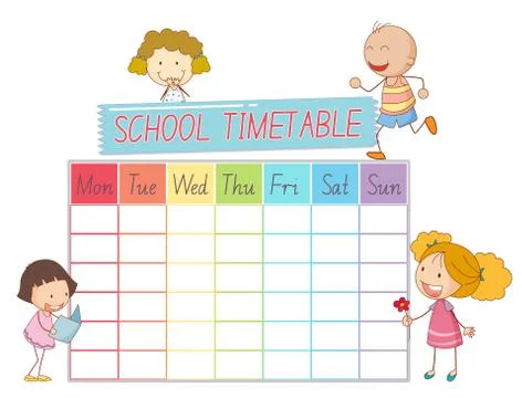 School time table with children Stock Illustration
