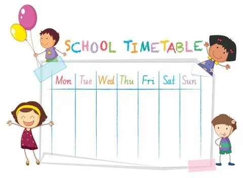 School time table with children Stock Illustration