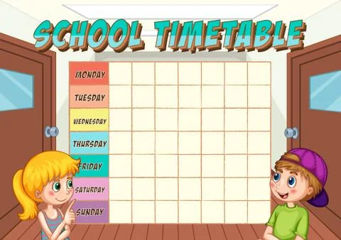 School time table with children Stock Illustration