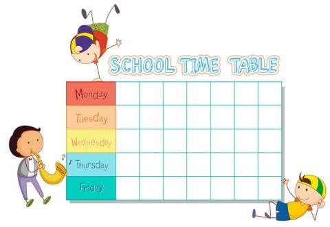 School time table with doodle boy Stock Illustration