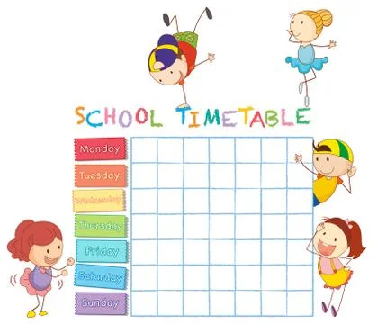 School time table with doodle children Stock Illustration