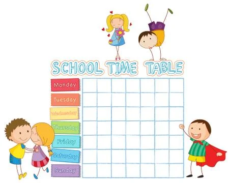 School time table with doodle children Stock Illustration