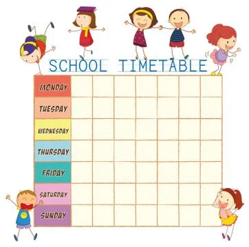 School time table with doodle children Stock Illustration