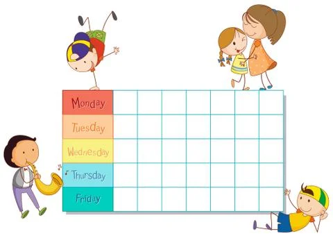 School time table with doodle children Stock Illustration