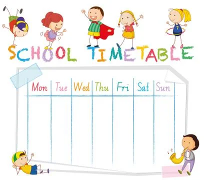 School time table with doodle children Stock Illustration