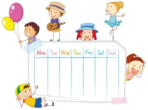 School time table with doolde children Stock Illustration