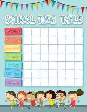 School time table with happy children Stock Illustration