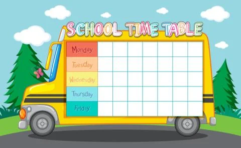 School time table with school bus Stock Illustration