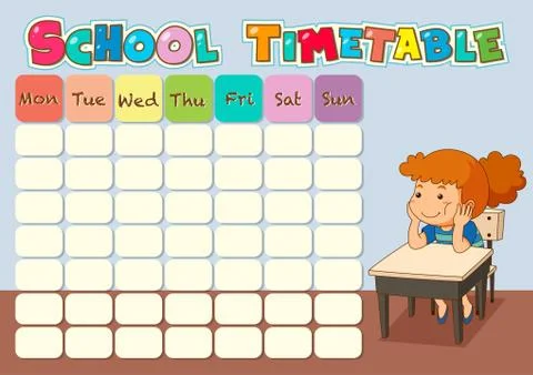 School time table with student Stock Illustration