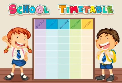 School time table with student Stock Illustration