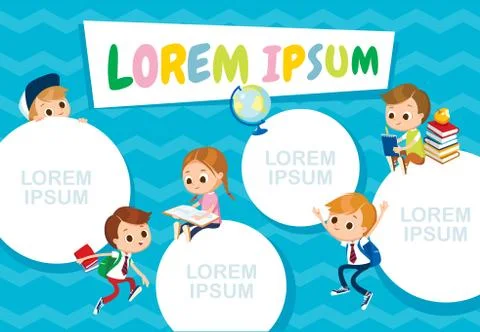 School time table template with picture of male and female pupils characters  Stock Illustration