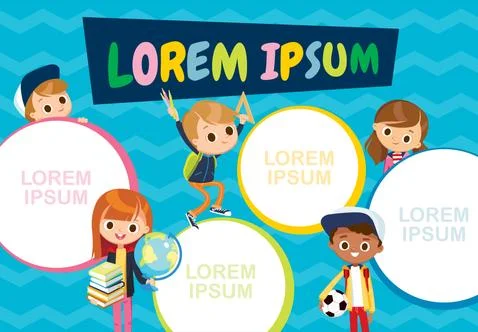 School time table template with picture of male and female pupils characters  Stock Illustration