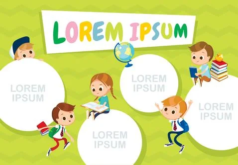 School time table template with picture of male and female pupils characters  Stock Illustration