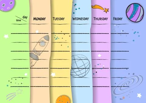 School timetable background with hand drawn space elements. イラスト素材