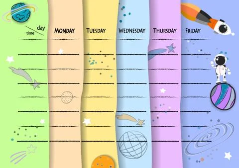 School timetable background with hand drawn space elements. 스톡 일러스트