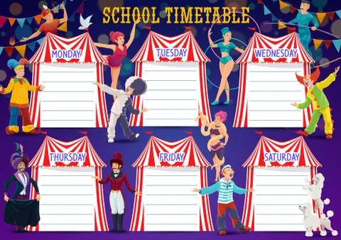 School timetable with big top circus performers Illustrazione stock