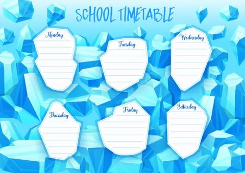 School timetable with blue vector crystal gems, Illustrazione stock