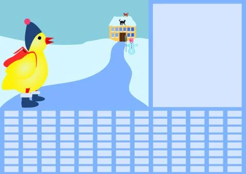 School timetable with chicken in winter Stock Illustration
