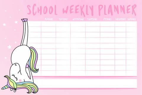 School timetable with cute unicorn doodle Stock Illustration